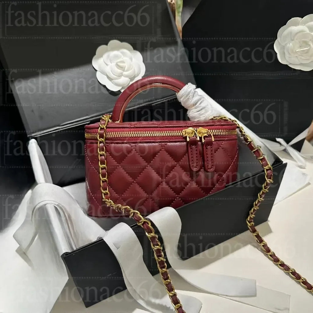 Channeled Bag Women designer makeup bag High Quality Sheepskin Diamond Lattice Handle Vanity Box Tote Bags Crossbody Shoulder Co