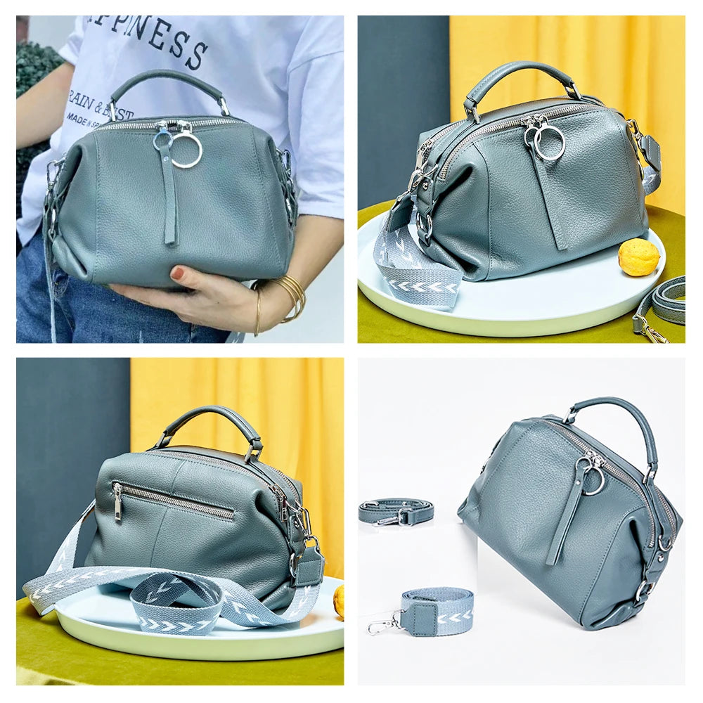 Zency Women's Designers Handbag Genuine Leather Cowhide Crossody Ladies Shoulder Top Handle Satchel 2026 Pillow Bags Shopper