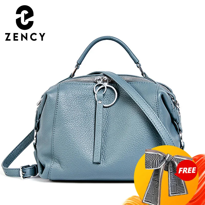 Zency Women's Designers Handbag Genuine Leather Cowhide Crossody Ladies Shoulder Top Handle Satchel 2026 Pillow Bags Shopper