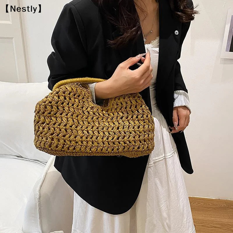 Elegant Woven Handbag Female Beach Straw Underarm Bag Versatile Exquisite Shoulder Bags Evening Bags For Women Gifts〔Nest〕