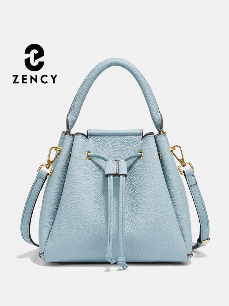 Zency Women's Genuine Leather Top-Handle Bag Simple Fashion Bucket Bags Luxury Brand Shoulder Handbag Small Crossbody for Female