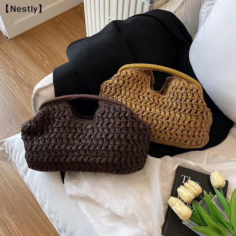 Elegant Woven Handbag Female Beach Straw Underarm Bag Versatile Exquisite Shoulder Bags Evening Bags For Women Gifts〔Nest〕